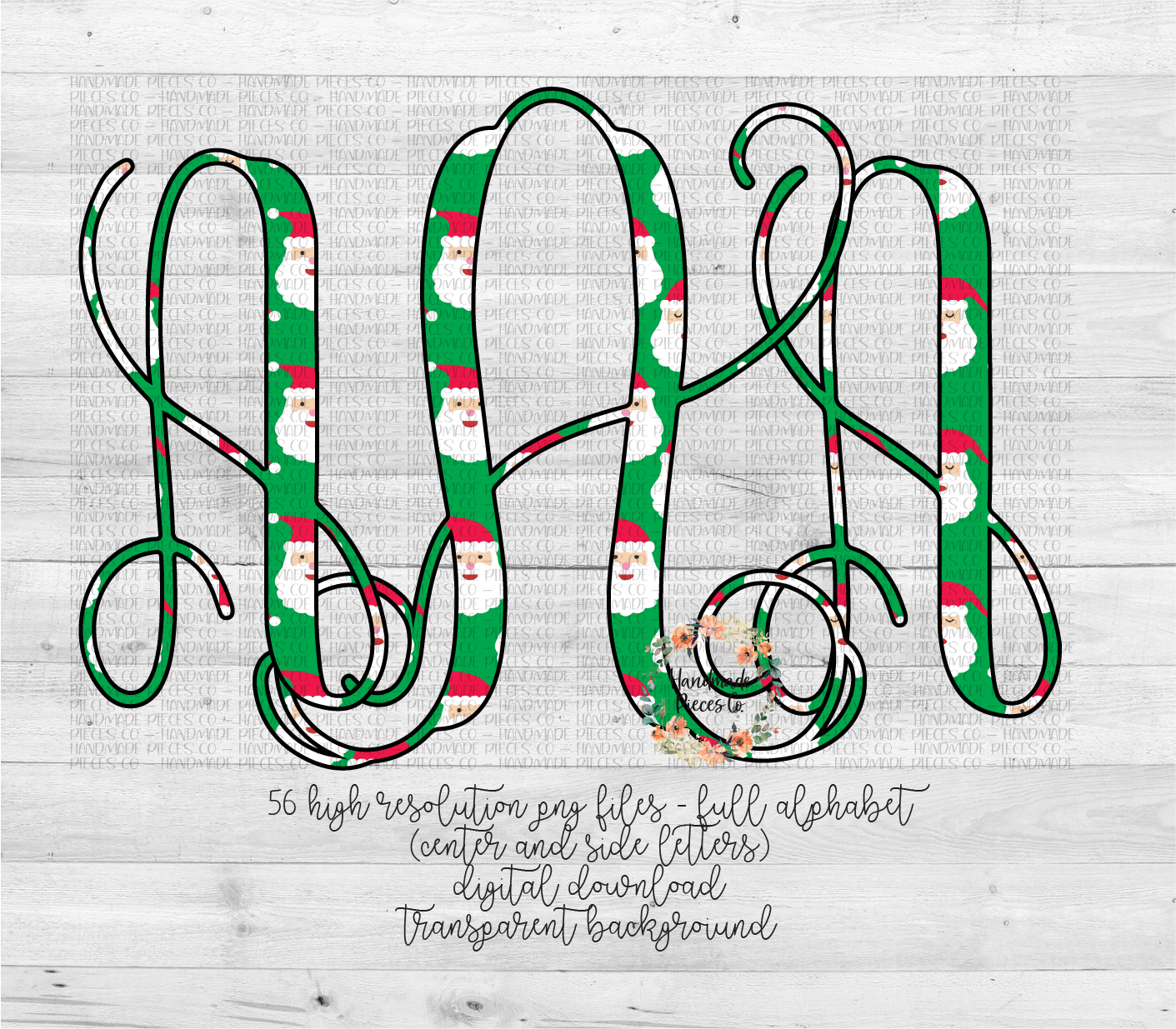 Santa Monogram, Green - Multiple Styles - Digital Download