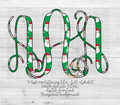 Santa Monogram, Green - Multiple Styles - Digital Download