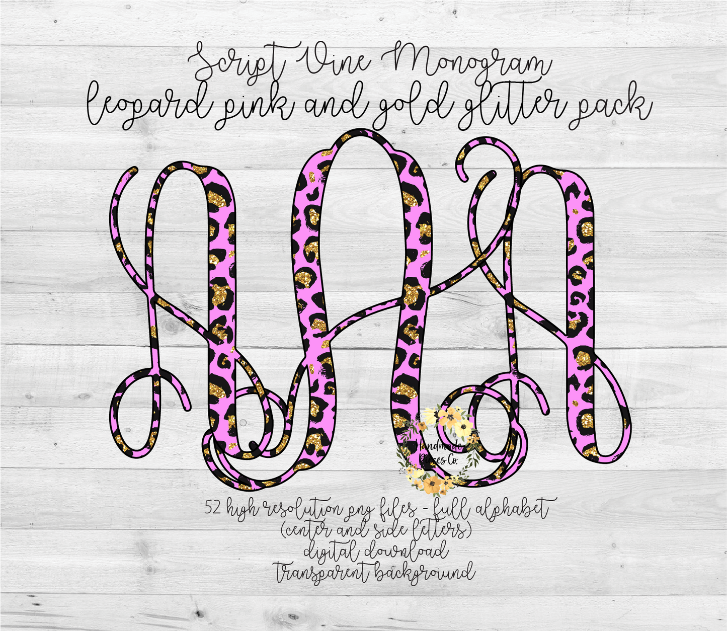 Leopard, Pink and Gold Glitter Monogram - Multiple Styles - Digital Download