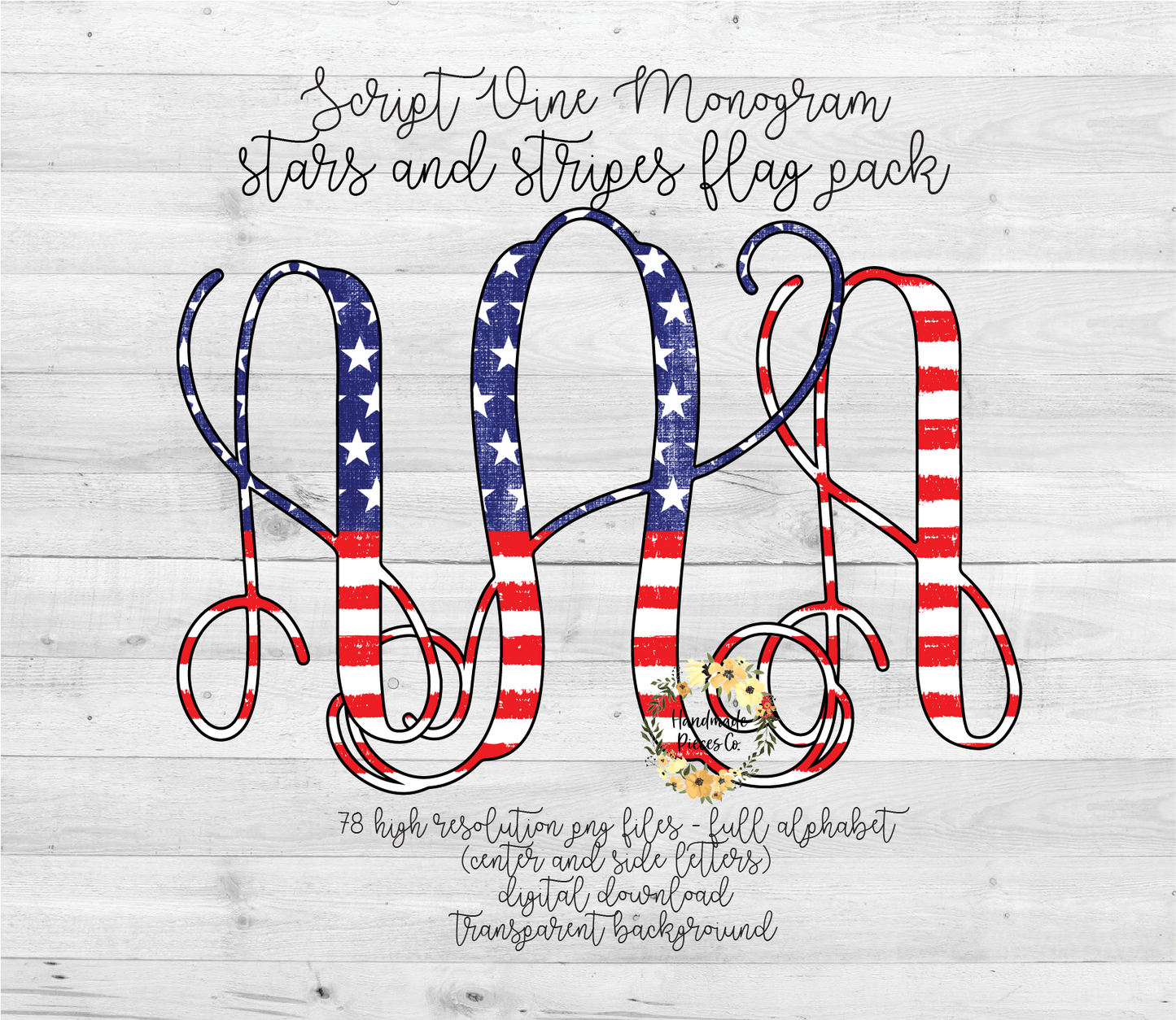 Stars and Stripes, Distressed Flag Monogram - Multiple Styles - Digital Download