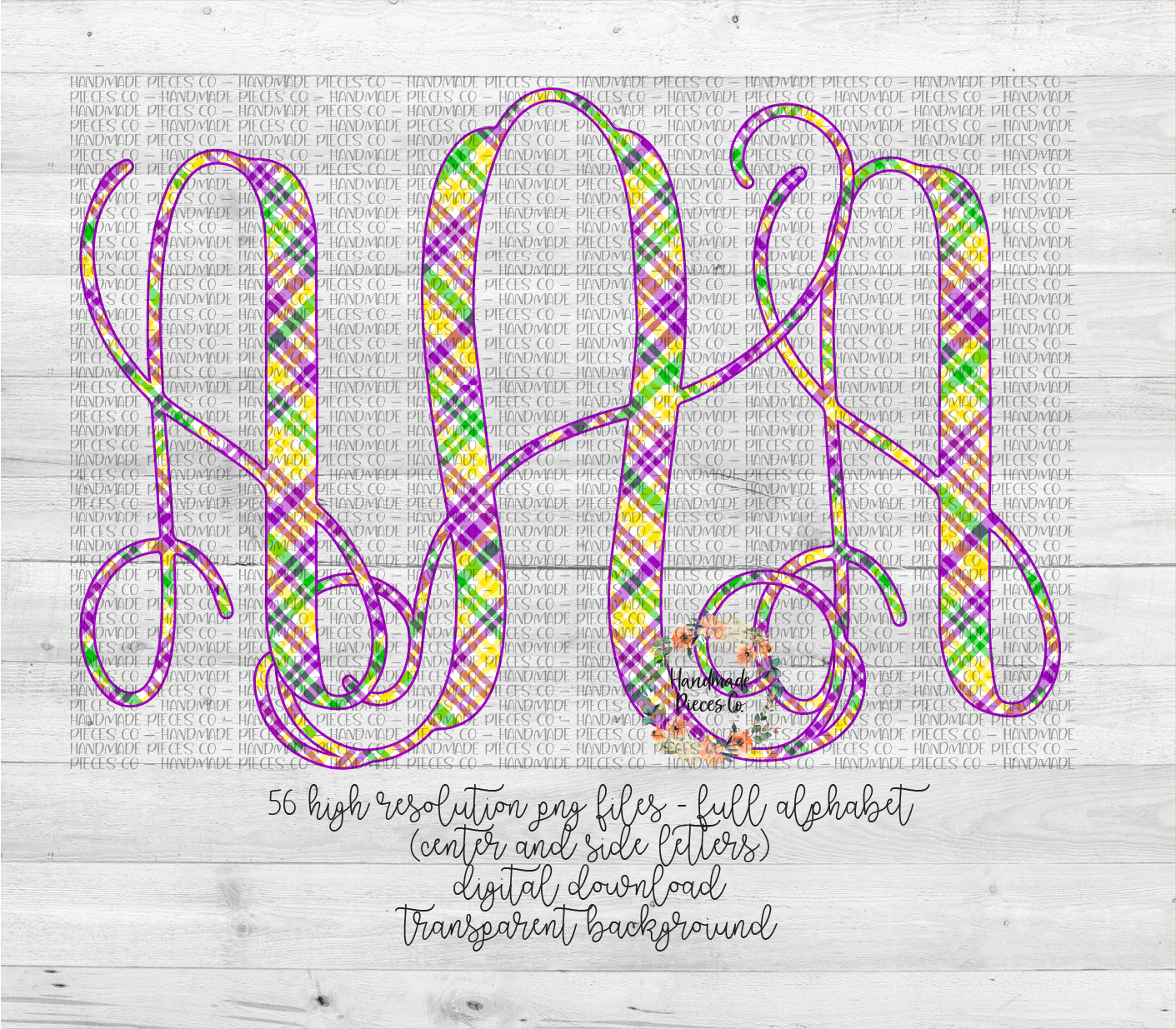 Mardi Gras Plaid Monogram - Multiple Styles - Digital Download