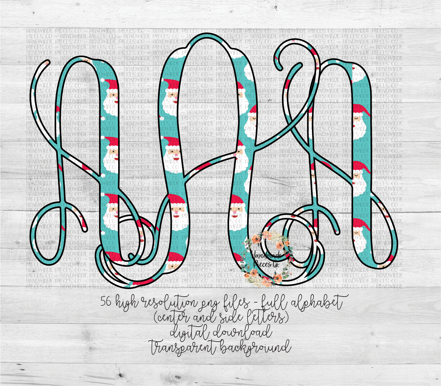 Santa Monogram, Blue - Multiple Styles - Digital Download