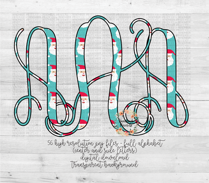 Santa Monogram, Blue - Multiple Styles - Digital Download