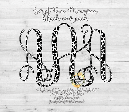 Cow, Black Monogram - Multiple Styles - Digital Download