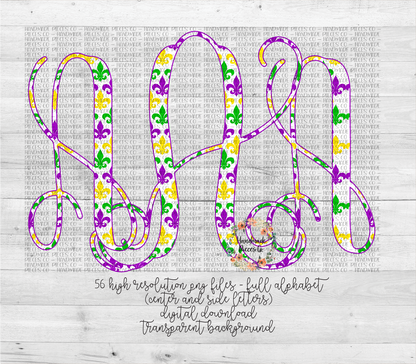 Mardi Gras Fleur De Lis Monogram, White Background - Multiple Styles - Digital Download