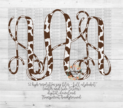 Cow, Brown Monogram - Multiple Styles - Digital Download