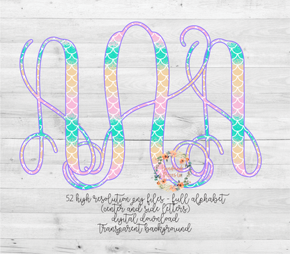 Mermaid Pastel Monogram - Multiple Styles - Digital Download