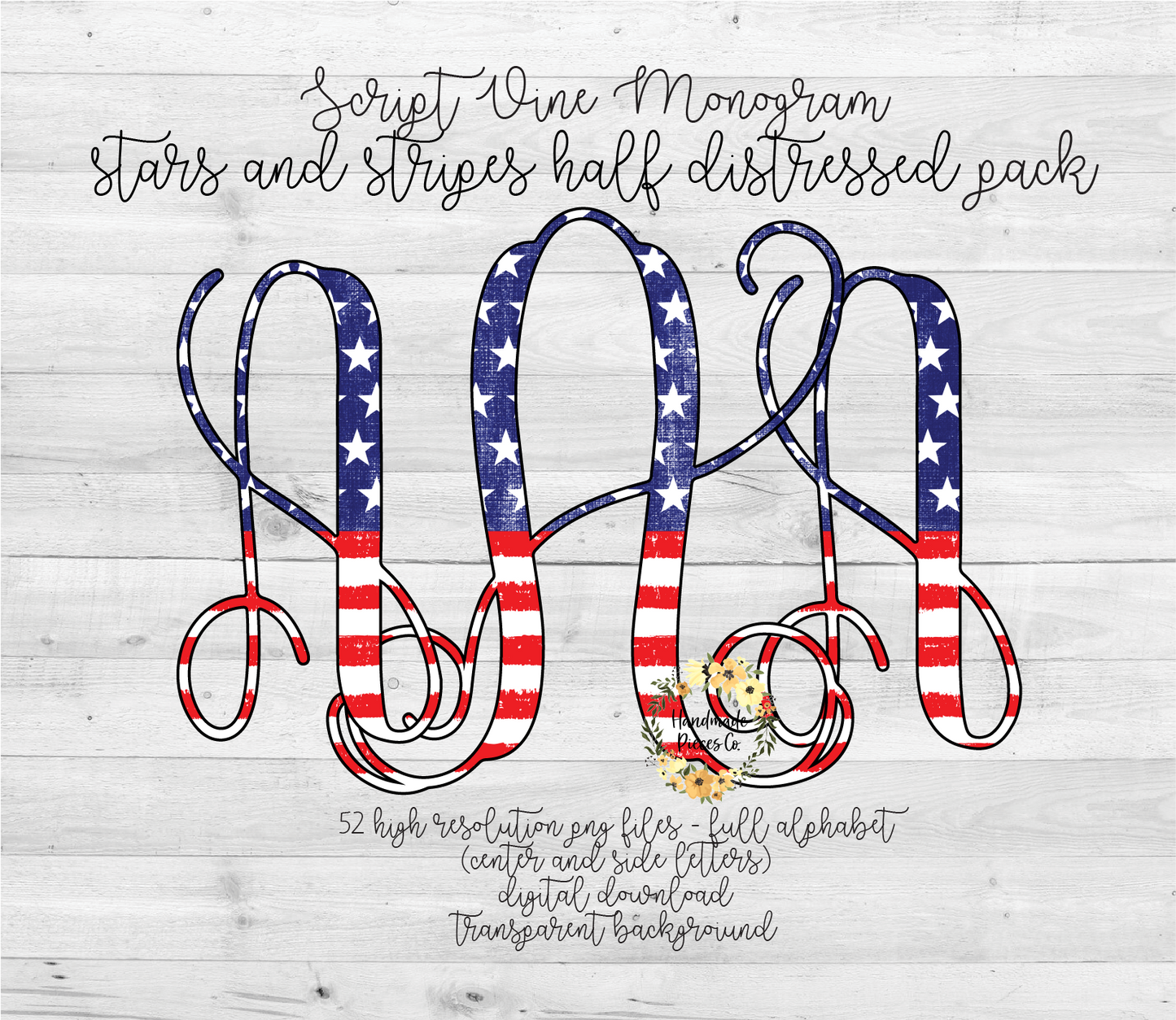 Stars and Stripes, Distressed Half Monogram - Multiple Styles - Digital Download