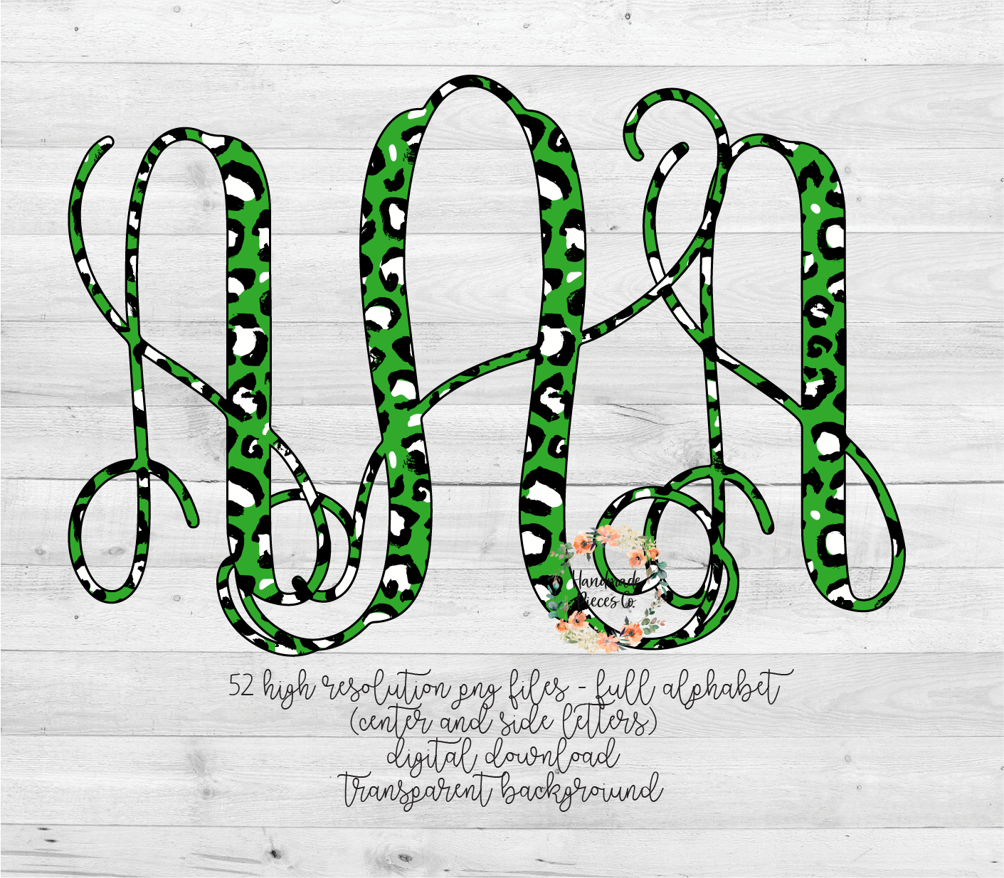 Leopard, Light Green Monogram - Multiple Styles - Digital Download