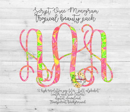 Tropical Beauty Monogram - Multiple Styles - Digital Download