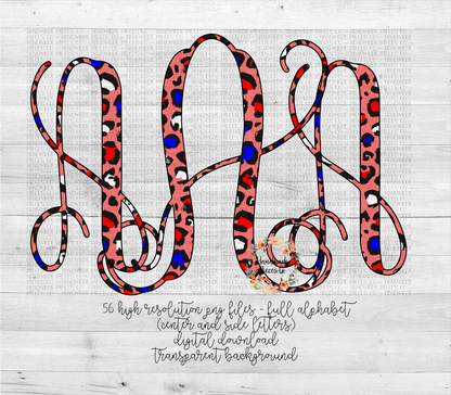 Leopard Monogram, Patriotic Version 1 - Multiple Styles - Digital Download