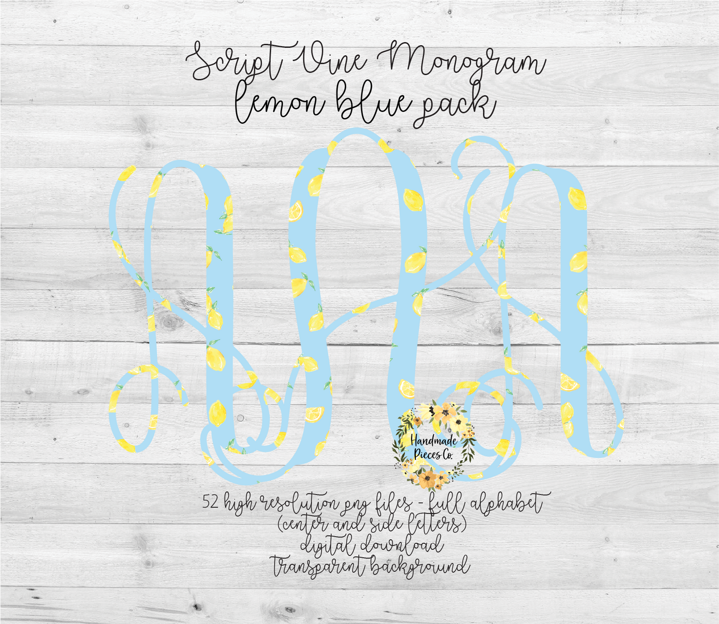 Lemon, Blue Monogram - Multiple Styles - Digital Download