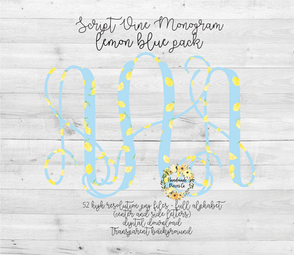 Lemon, Blue Monogram - Multiple Styles - Digital Download