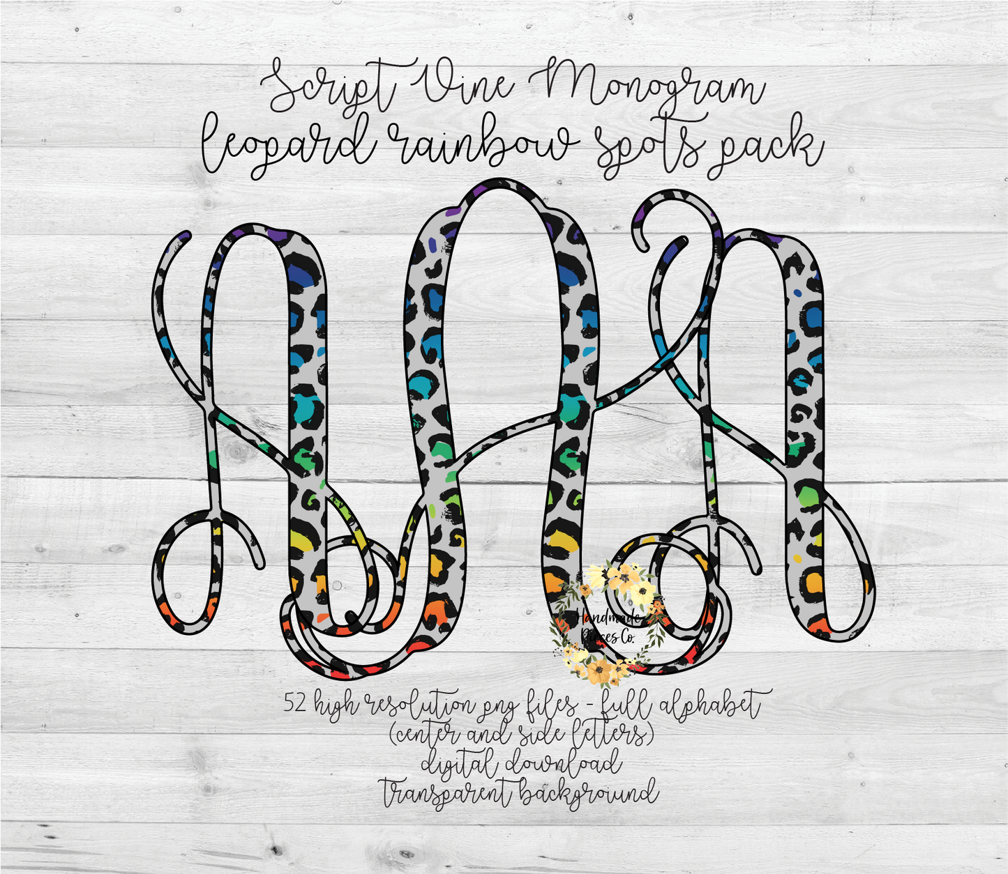 Leopard, Rainbow Spots Monogram - Multiple Styles - Digital Download