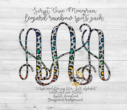 Leopard, Rainbow Spots Monogram - Multiple Styles - Digital Download