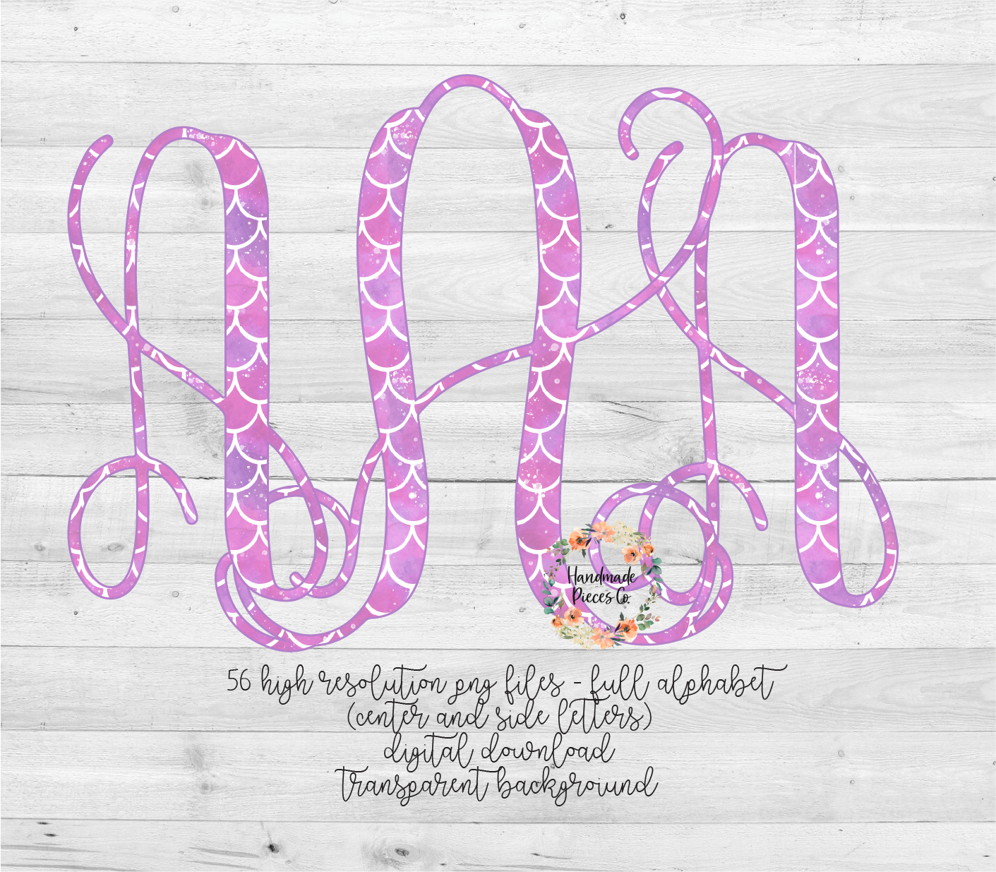 Mermaid, Pink Monogram - Multiple Styles - Digital Download