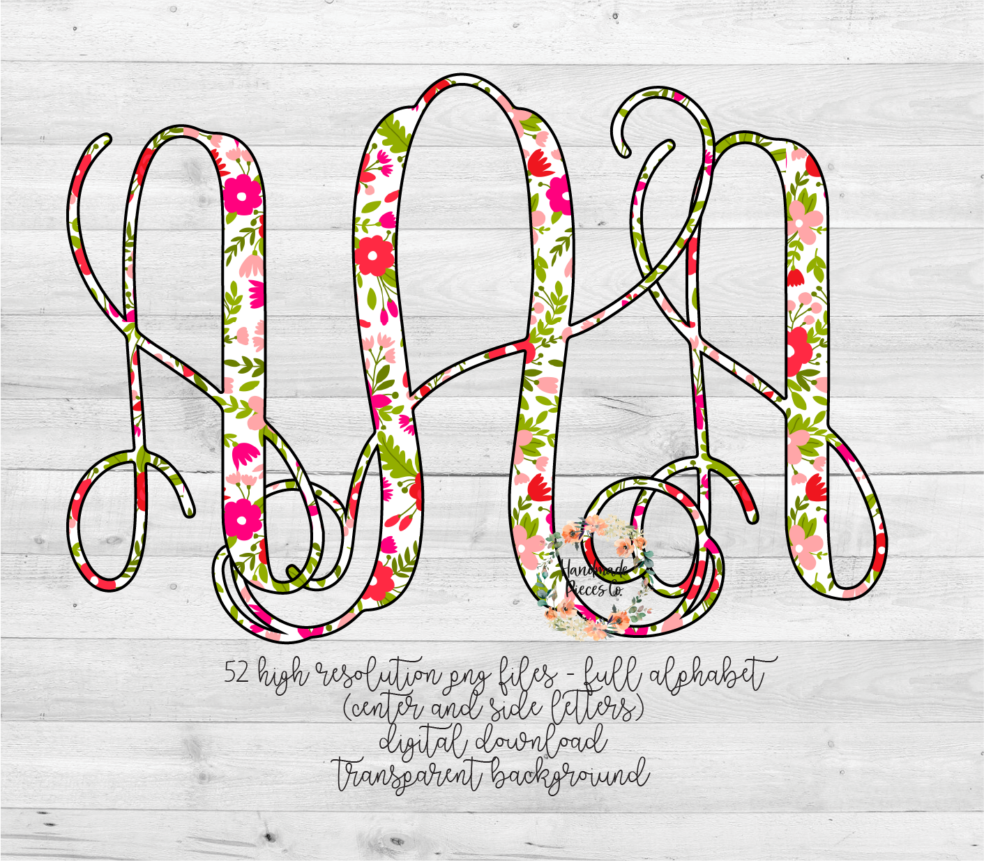 Pink Florals Monogram - Multiple Styles - Digital Download