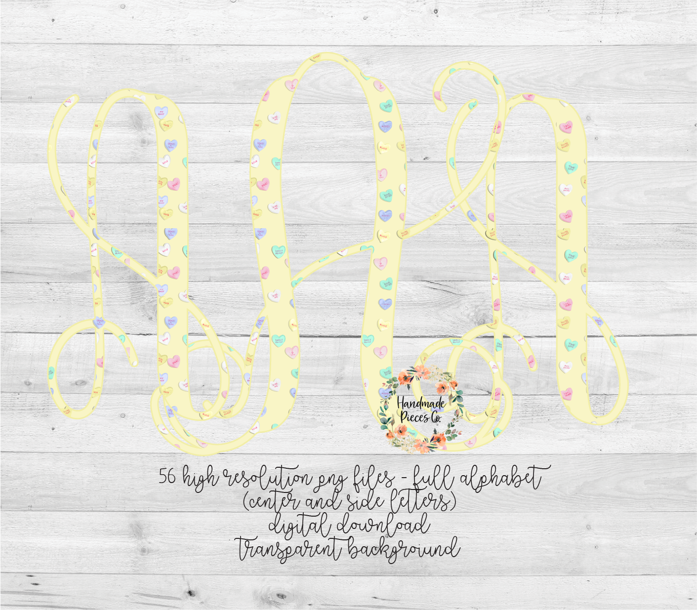 Conversation Hearts Monogram, Yellow - Multiple Styles - Digital Download