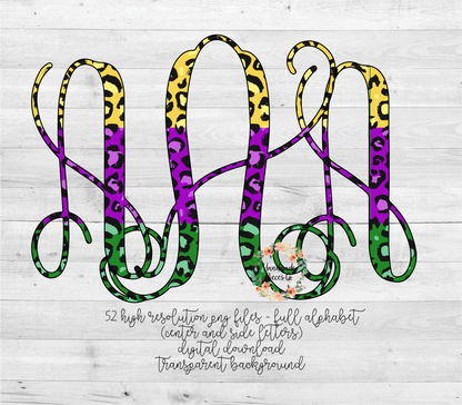 Leopard Monogram, Mardi Gras Split - Multiple Styles - Digital Download