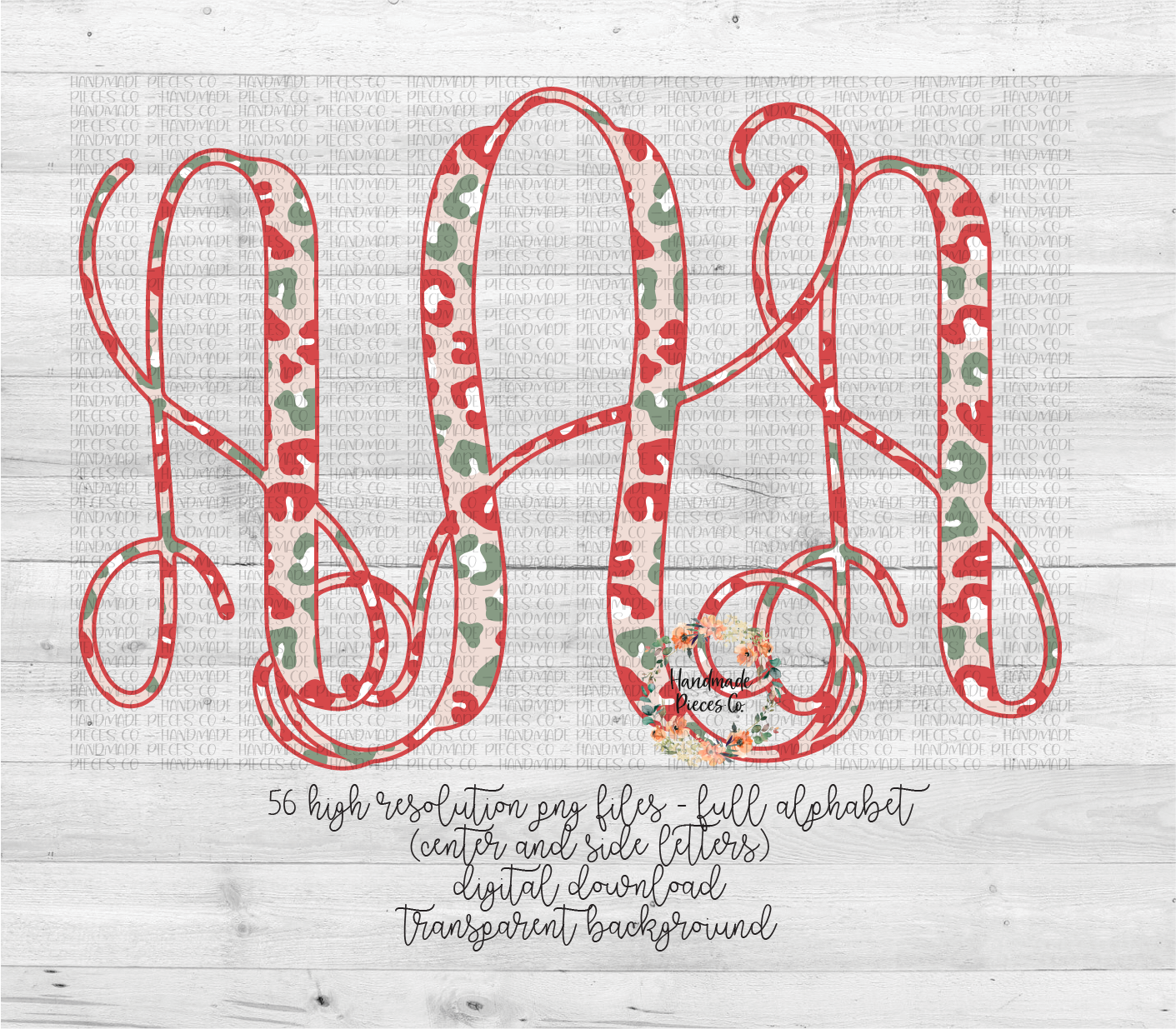 Leopard Monogram, Christmas Red/Green - Multiple Styles - Digital Download