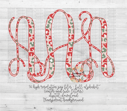 Leopard Monogram, Christmas Red/Green - Multiple Styles - Digital Download