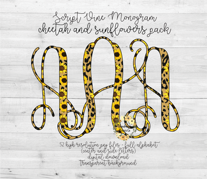 Cheetah and Sunflowers Monogram - Multiple Styles - Digital Download