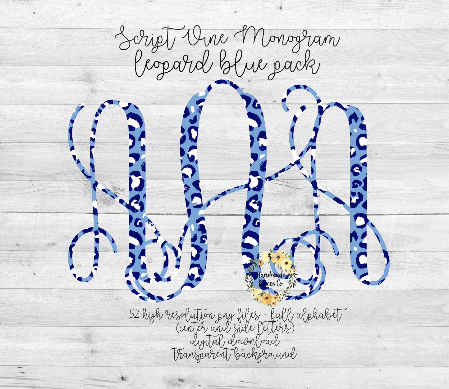 Leopard, Blue Tinted Monogram - Multiple Styles - Digital Download