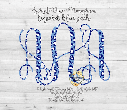 Leopard, Blue Tinted Monogram - Multiple Styles - Digital Download