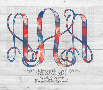 Patriotic Watercolor Monogram - Multiple Styles - Digital Download