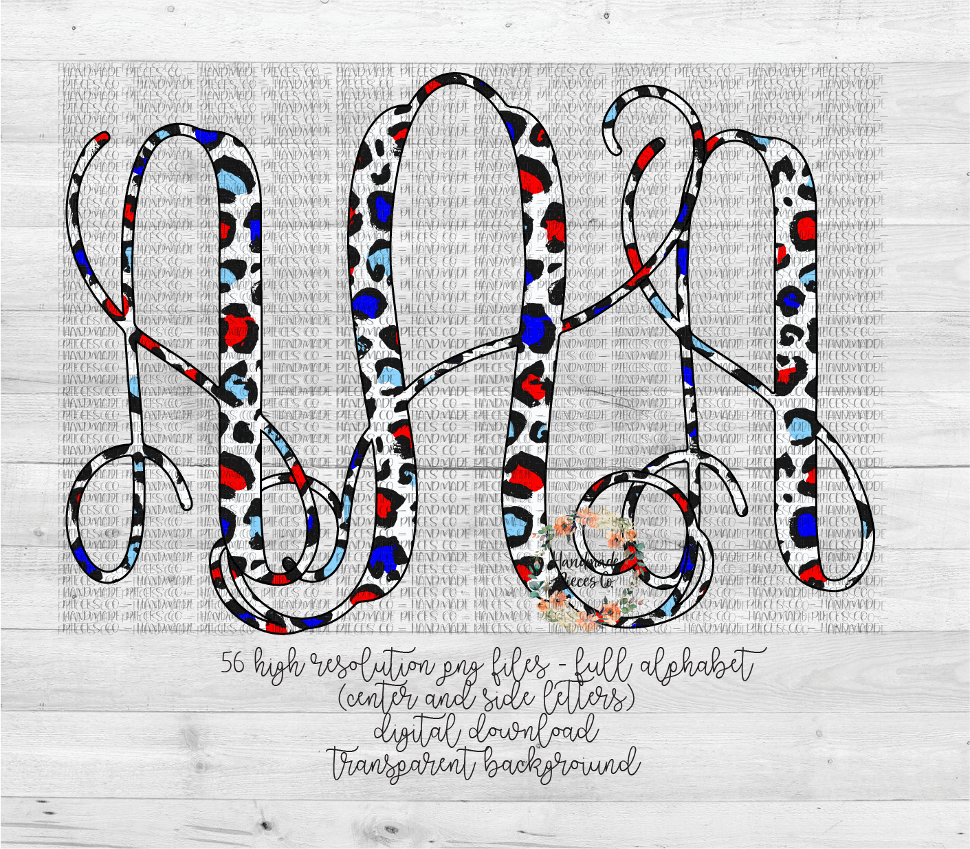 Leopard Monogram, Patriotic Version 2 - Multiple Styles - Digital Download