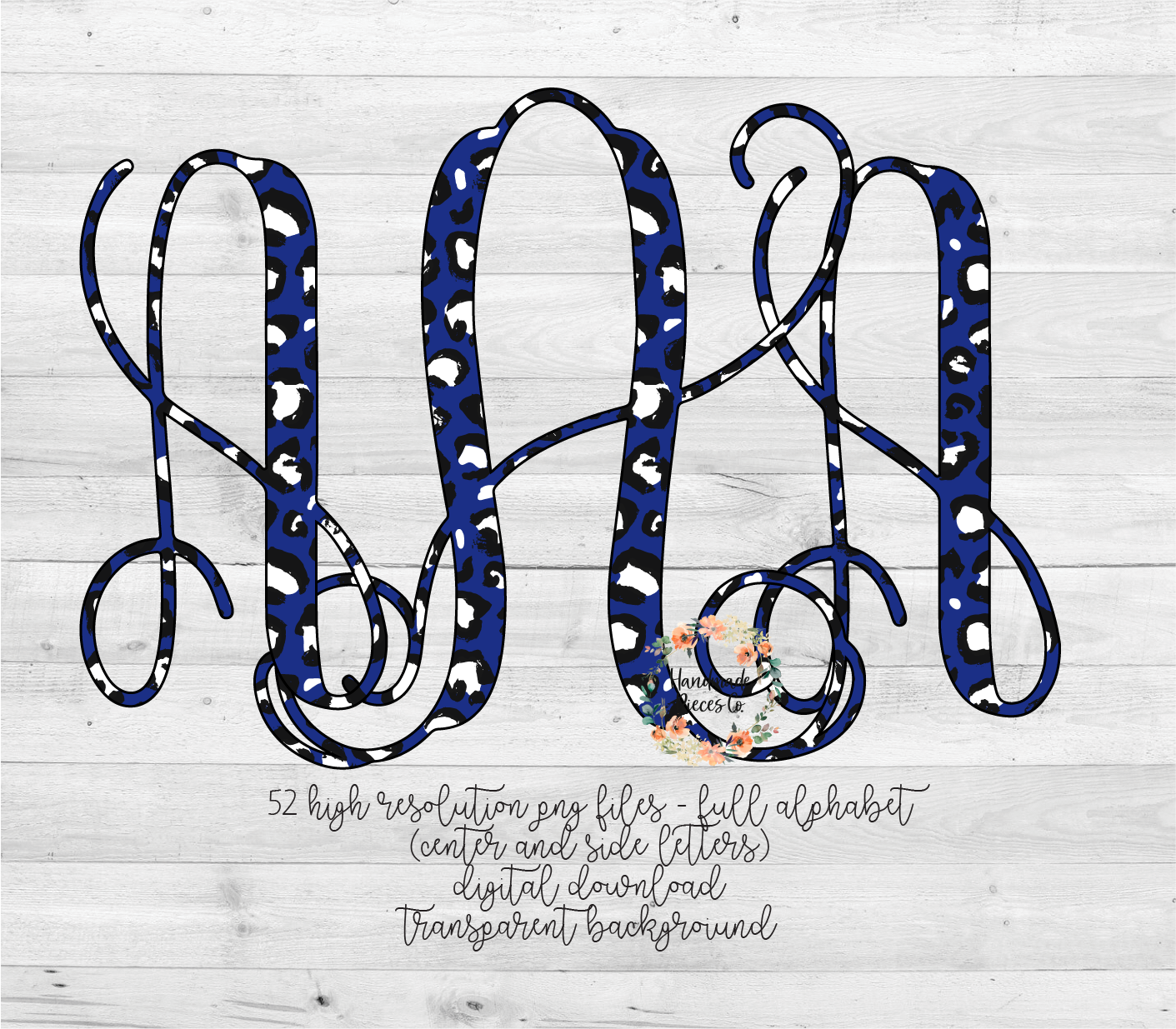 Leopard, Blue Monogram - Multiple Styles - Digital Download