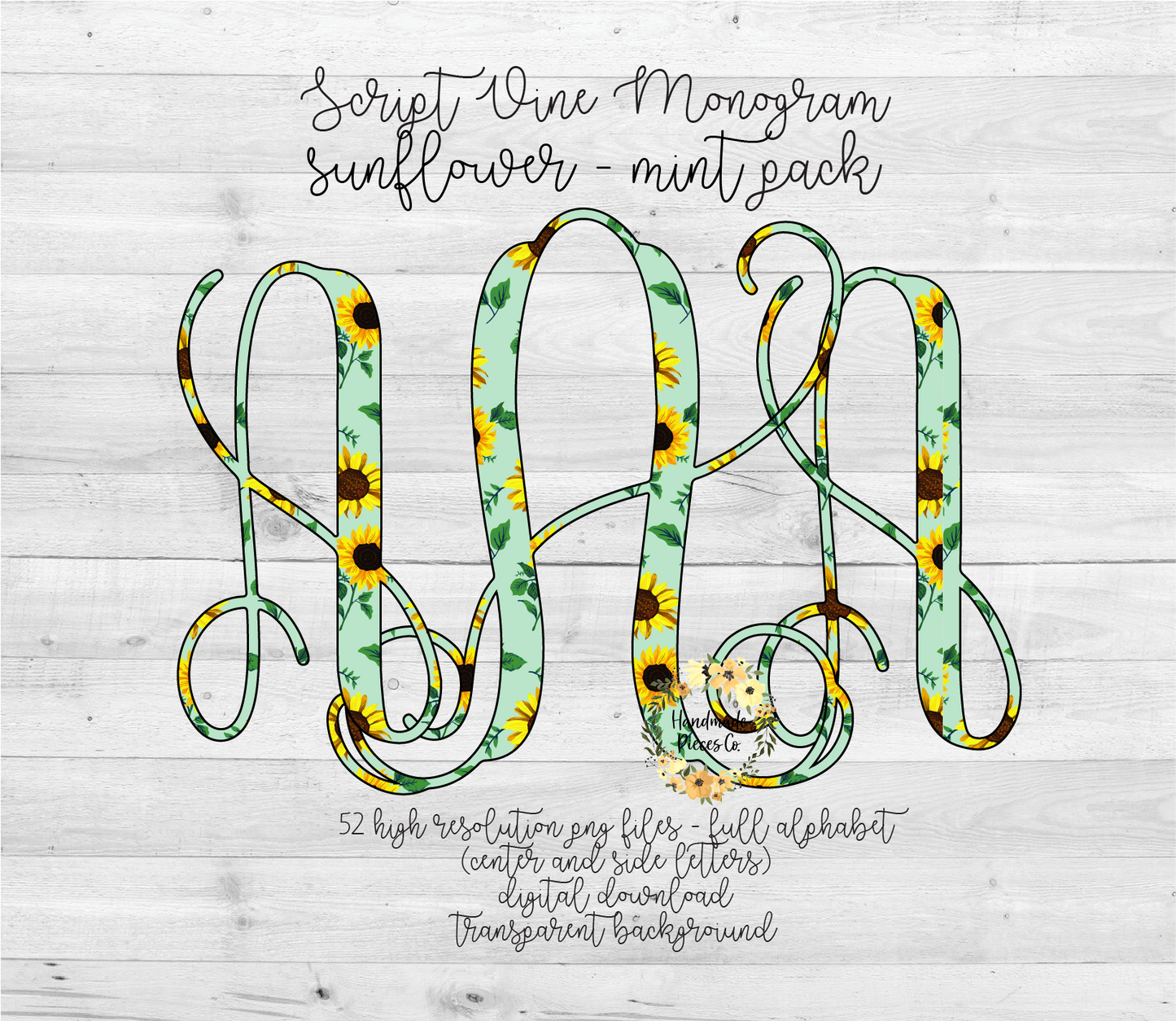 Sunflower, Mint Monogram - Multiple Styles - Digital Download