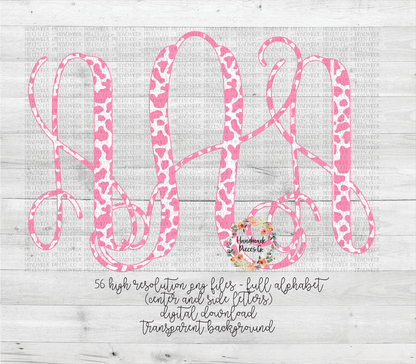 Cow Print, Pink Monogram - Multiple Styles - Digital Download