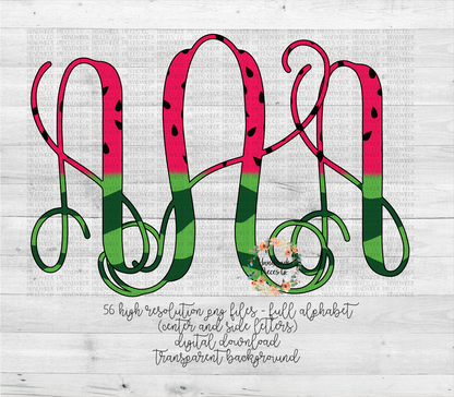 Watermelon Monogram, Split - Multiple Styles - Digital Download