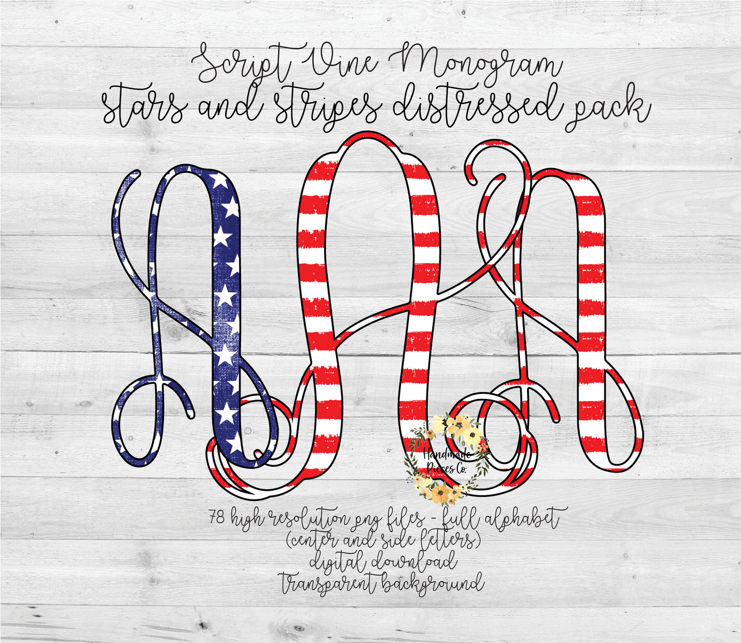 Stars and Stripes, Distressed Monogram - Multiple Styles - Digital Download