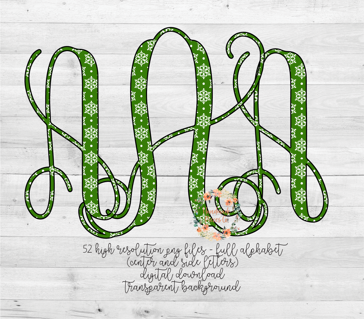 Christmas Snowflakes Monogram, Green - Multiple Styles - Digital Download