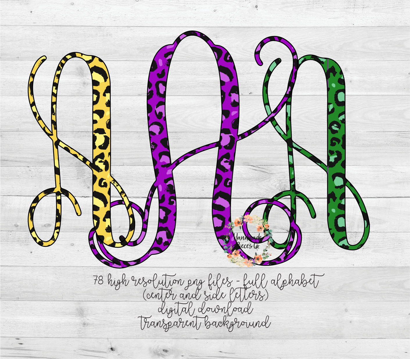 Leopard Monogram, Mardi Gras Trio - Multiple Styles - Digital Download