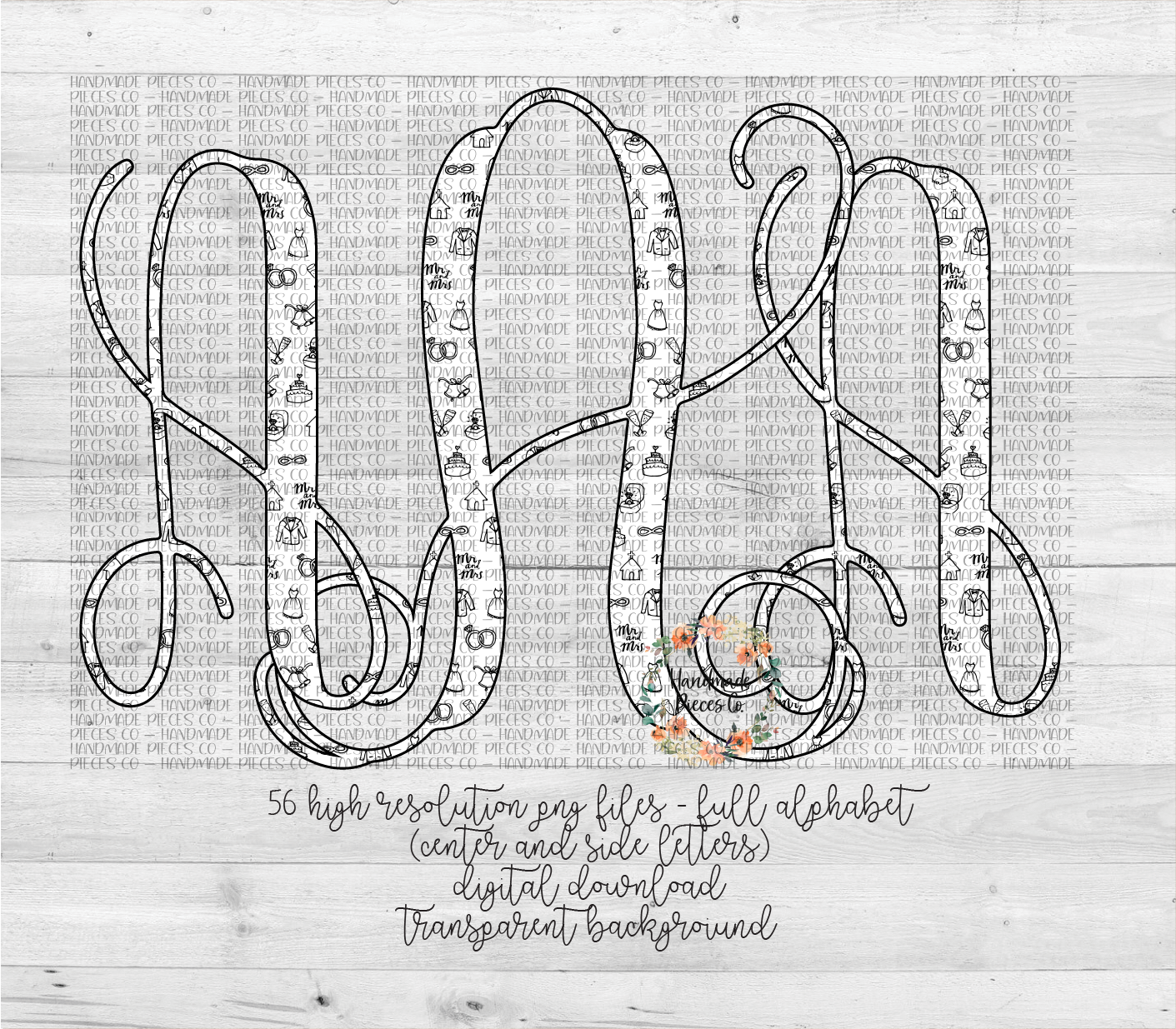 Wedding Doodle Monogram - Multiple Styles - Digital Download