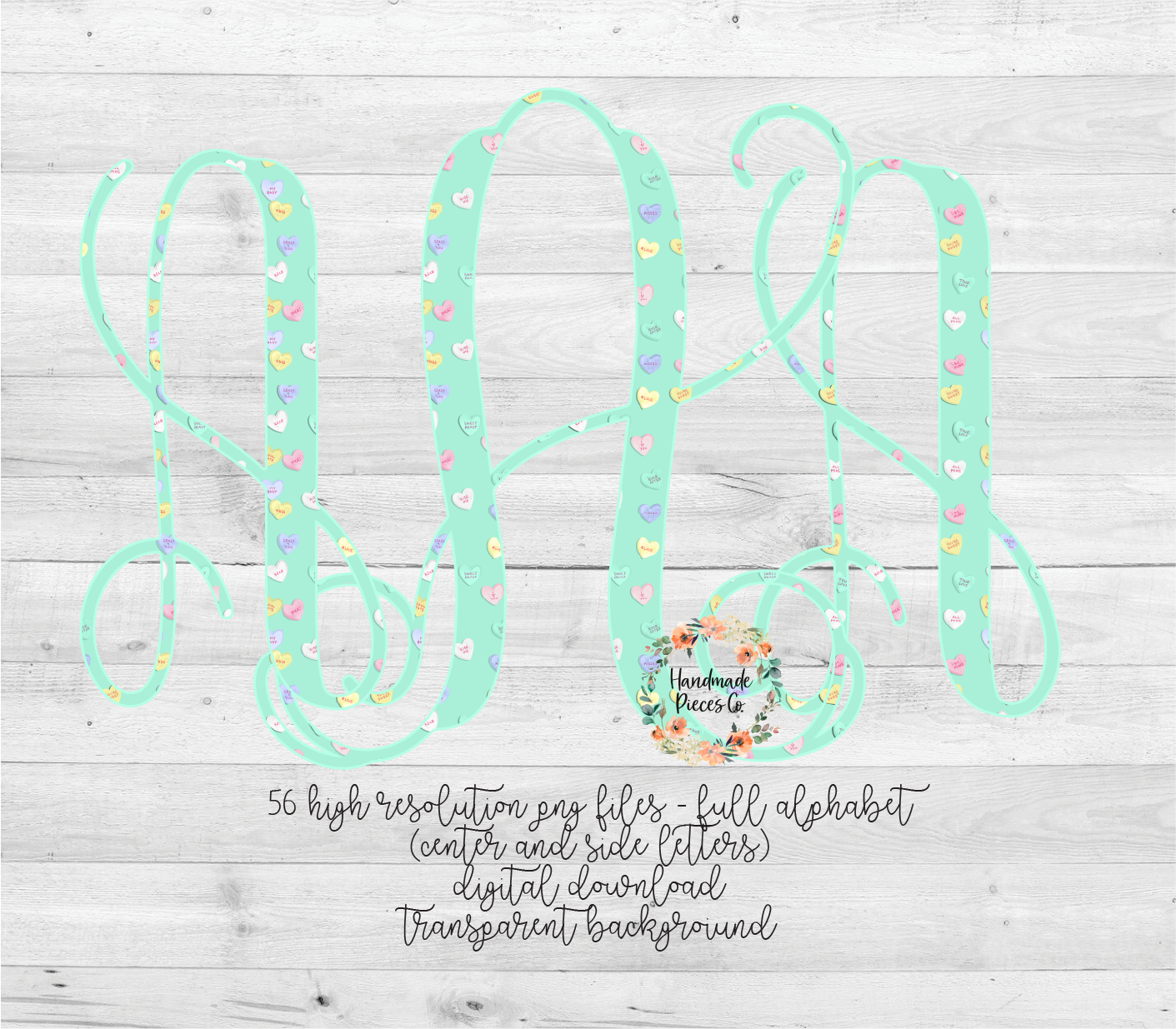 Conversation Hearts Monogram, Green - Multiple Styles - Digital Download