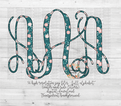 Floral Monogram, Floral 9 - Multiple Styles - Digital Download