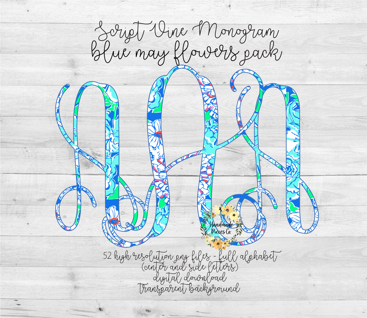 Blue May Flowers Monogram - Multiple Styles - Digital Download