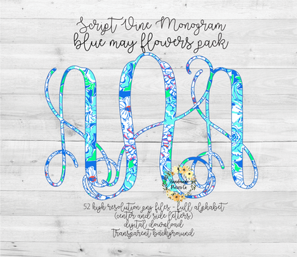 Blue May Flowers Monogram - Multiple Styles - Digital Download