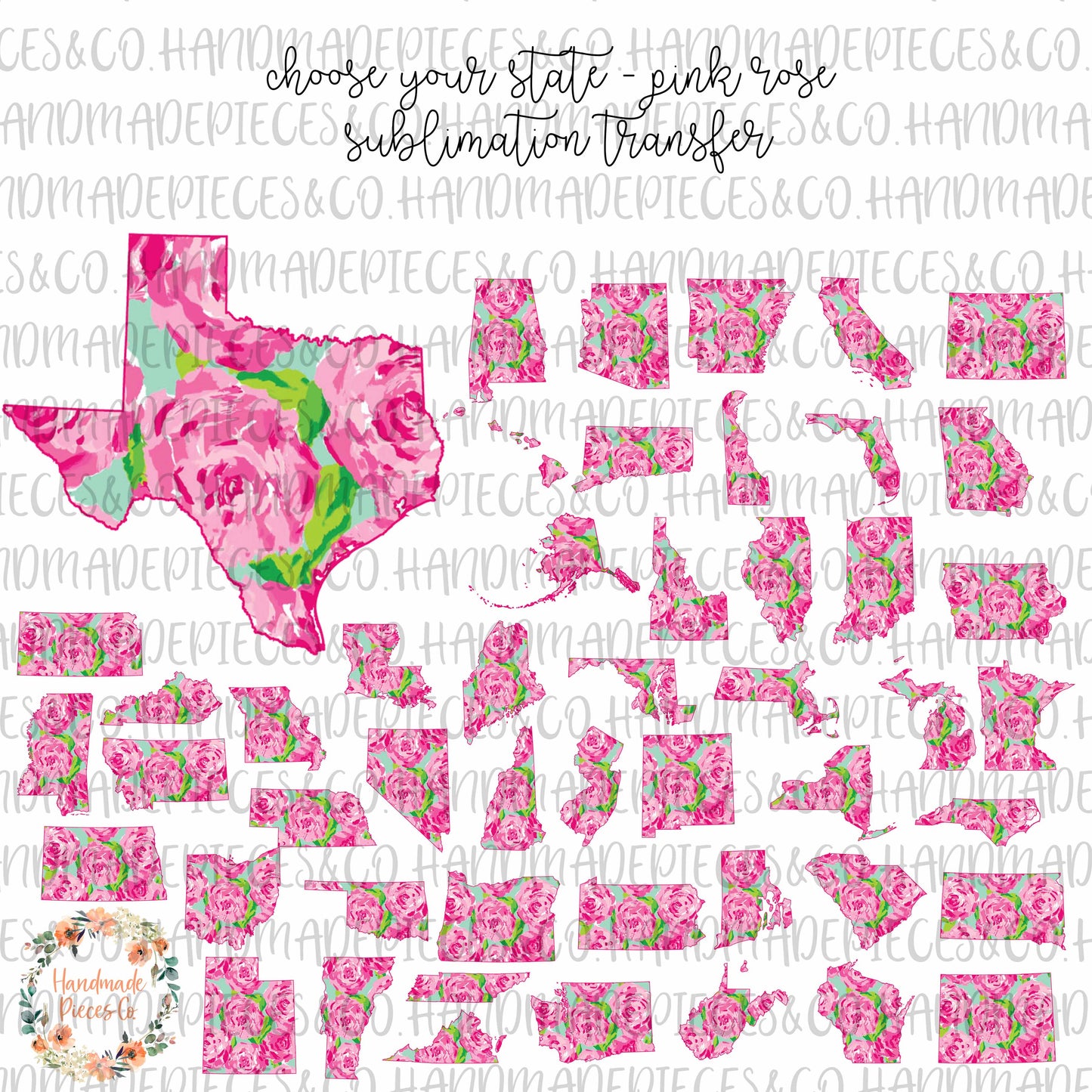 State Outline, Pink Rose - Sublimation or HTV Transfer