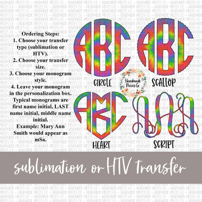 Tie Dye Monogram - Sublimation or HTV Transfer