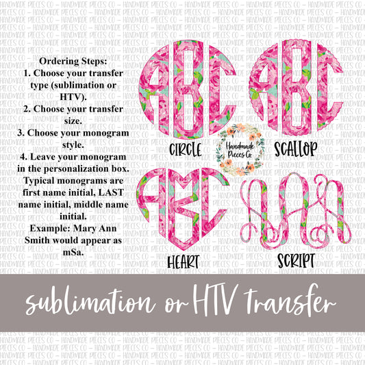 Pink Rose Monogram - Sublimation Transfer