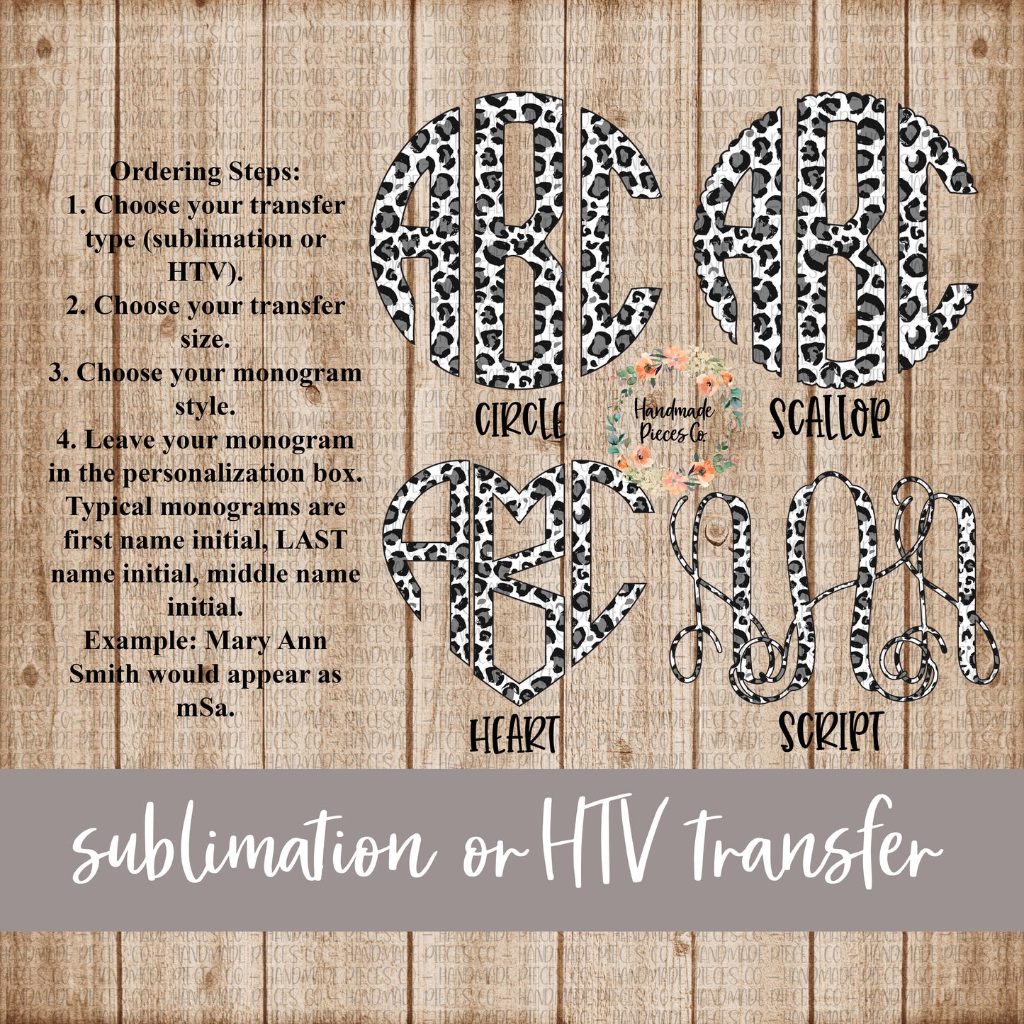 Leopard, Snow Monogram - Sublimation or HTV Transfer