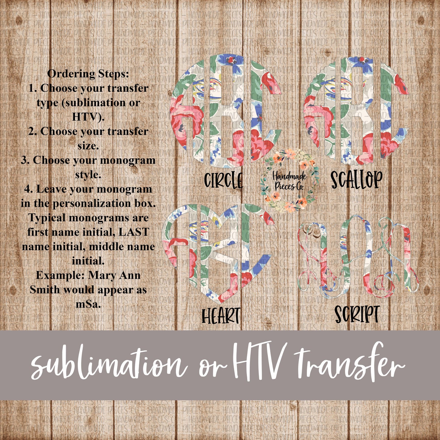 Light Floral Monogram - Sublimation or HTV Transfer