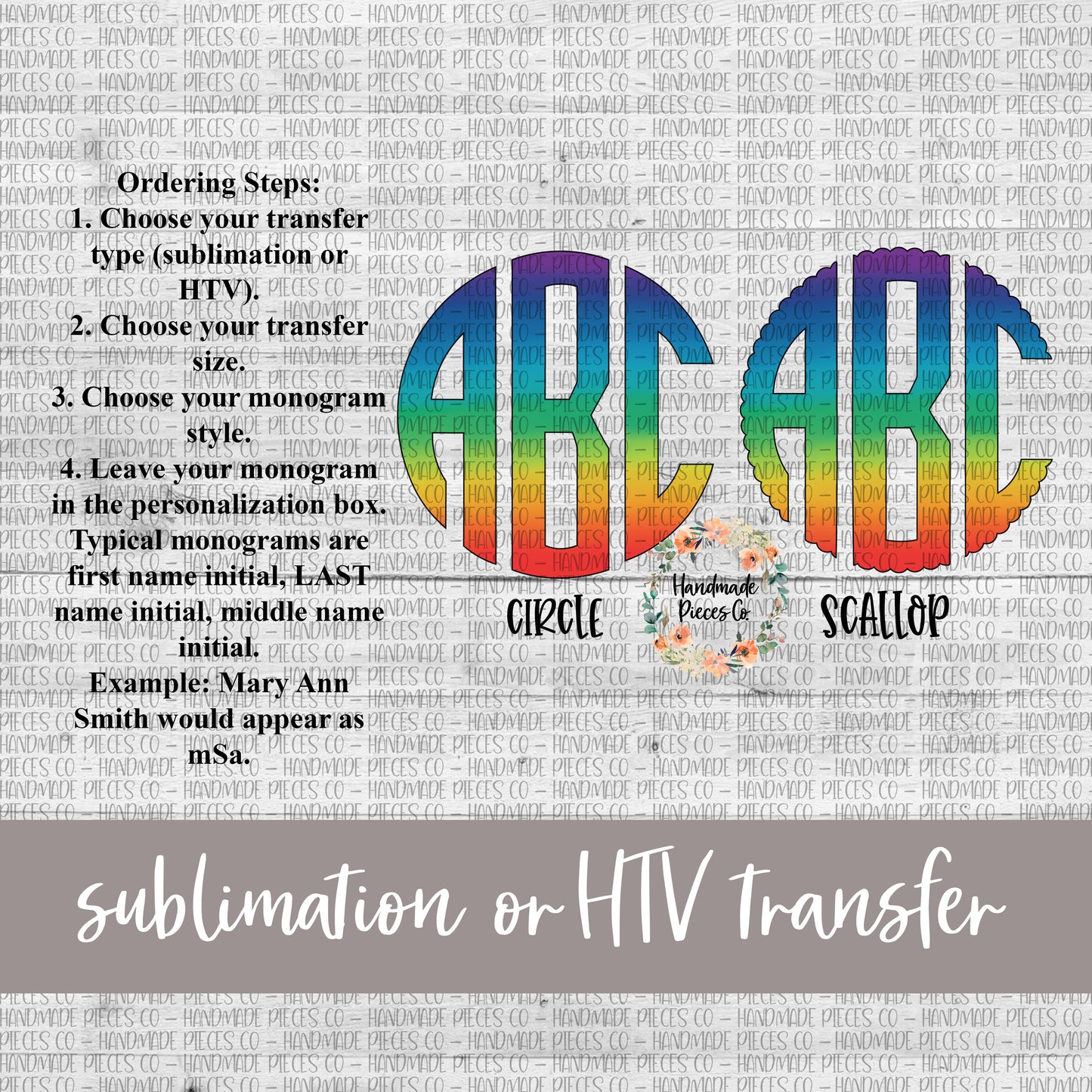 Rainbow Monogram, Ombre Horizontal - Sublimation or HTV Transfer