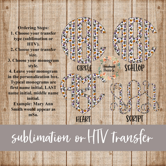 Halloween Monogram, Pattern 2 - Sublimation or HTV Transfer