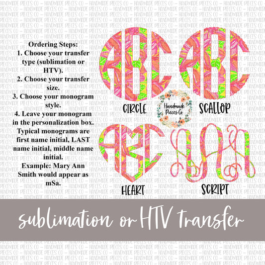 Tropical Beauty Monogram - Sublimation or HTV Transfer